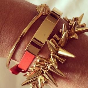Stella & Dot red leather/gold Enlighten bracelets